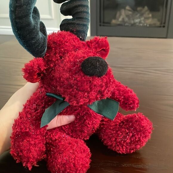 Russ Berrie Twinkle Red and Green Sparkly Reindeer Plush 101494 Handmade 12” - Picture 3 of 5